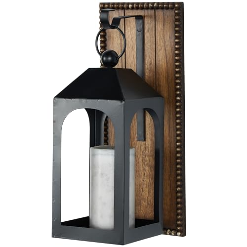 Deco 79 Metal Suspended Arched Cutout Wall Sconce with Brown Wood Backing and Beaded Edge, 6" x 6" x 16", Black by Deco 79 - Used condition - US$24.21