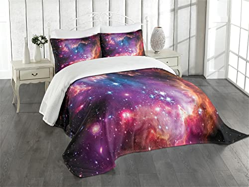 Colcha king size de galaxia Ambesonne con dos fundas de almohada color morado 2