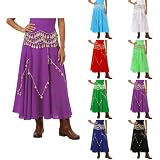 Falda larga para danza del vientre, asimétrica, disfraz oriental, lentejuelas, gasa, carnaval, disfraz, festival, falda de baile oriental, Color morado oscuro., talla única