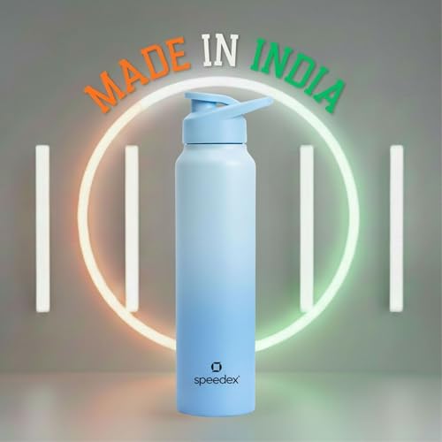 Image of Speedex Stainless Steel Water Bottle 1 Ltr, Leak Proof Sipper Cap, BIS Approved 1000 ml Metal Bottle For Daily, Office, School, Gym, Travel Use for Men, Women, Kids, Adults, Dual Blue, Set of 3
