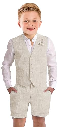 Szzmmer - Boys Linen Outfit for Summer Wedding - 2 Piece Vest and Shorts Suit Set, Beige, Size 6 - Best Deal on Amazon