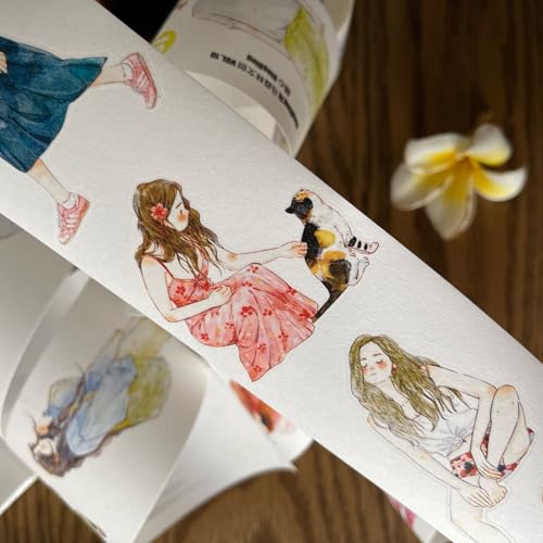 DingDing Vol10-37 Follow Your Heart,Pre-Cut Washi Paper PET Tape Stickers,1.97 INx10.94 YD,Original Vintage Character Design for Scrapbooks Supplies,Journaling,Junk Journal,Bullet Journals,Planners