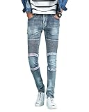 Yonglan Hombre Pantalones de Moto Agujero Jeans Skinny Slim Fit Vaqueros Pantalones de pies pequeños Gris 28