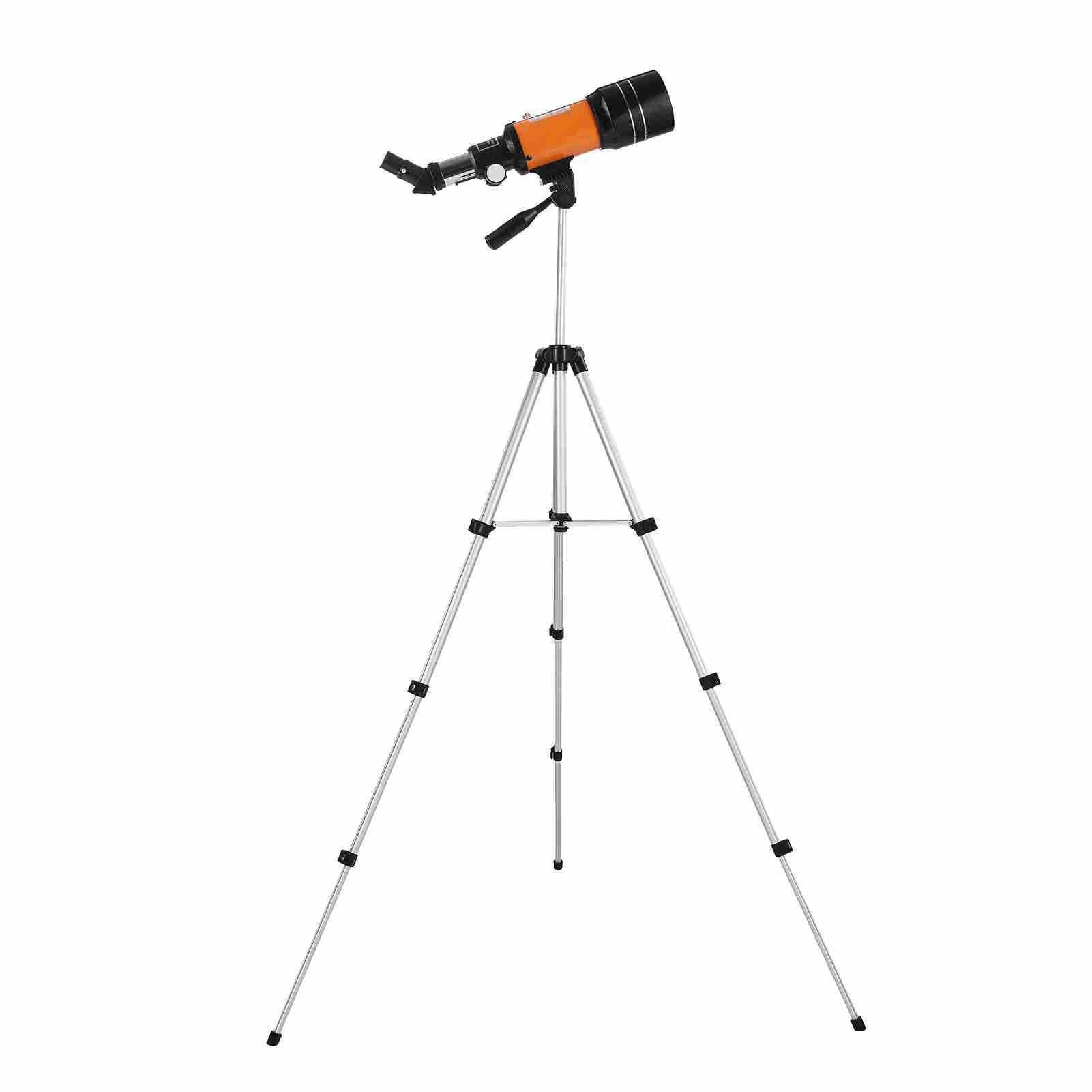 Teleskop Kosmiczny Podróżny 70 Mm, Luneta o Dużym Powiększeniu 150X z soczewką Barlowa 3X na Kemping (Pomarańczowy)