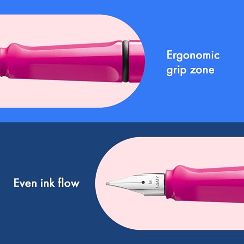 Image of LAMY safari pink - Fountain Pen with ergonomic grip & polished steel nib in size F - ideal for any Writing & Calligraphy - including LAMY T 10 blue cartridge - Right-Handed