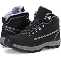 WHITIN Men's Waterproof Winter Shoes Snow Boots Outdoor for Cold Weather Warm Work Insulated Size 12 Fur Leather Hiking Mid Ankle Top Black 46