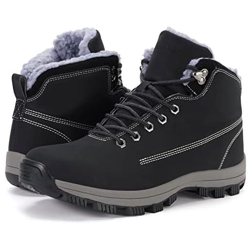 WHITIN Men's Winter Shoes Snow Boots Outdoor Trekking for Cold Weather Warm Work Size 9.5 Insulated Fur Leather Hiking Mid Top Waterproof Black 43