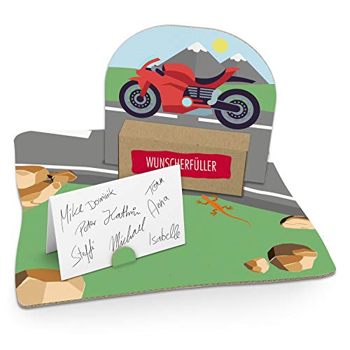 itenga Geldgeschenk I Motiv Motorrad Tour I Geburtstag I Mitbringsel I Gutschein I Geschenkverpackung mit Bodenplatte, Geschenkkarte und Stickerbogen - zum Basteln und Dekorieren