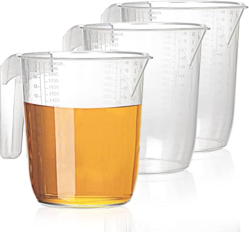 3 Large 2L Measuring Jugs Wham 2 Litre per Jug with Handle Embossed - Ideal Non-Toxic BPA-Free Measuring Scales for Kitchen Food Baking Preparation, Water or Gravy Food Safe