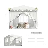 Usage flexible grâce aux parois latérales amovibles : selon la taille, la tonnelle est équipée de 4, 6 ou 8 parois latérales. Les côtés des fenêtres offrent une lumière confortable, tandis que les côtés fermés offrent protection et intimité. Parfait comme pavillon de jardin, stand de marché ou tente de camping.