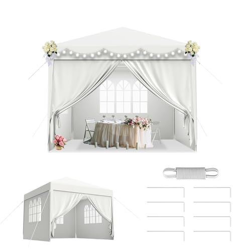 LZQ Pavillon Partyzelt Gartenpavillon 3×3 m Stabiles Stecksystem Wasserdichtes Festzelt mit Fenstern, Dach & 4 Seitenwänden, Bierzelt Outdoor Gartenzelt für Party, Camping, Markt, Weiß