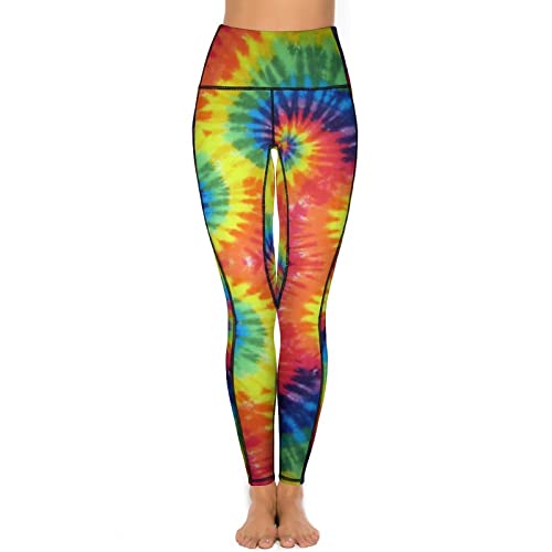 Piokngy Colorful Tie Dye High Waist Yoga Pants For Women With Pockets, Tummy Control Running Sports Workout Yoga Leggings S #TOP1