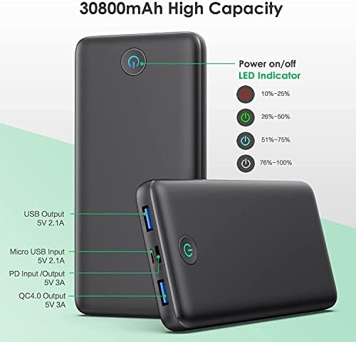 Kilponene Power Bank USB C 30800 mAh,25W PD QC 4.0Portable Charger Fast Charge with 3 Outputs + 2 Inputs, External Battery Pack Compatible with iPhone 13/12 Pro/12/11, Samsung S20