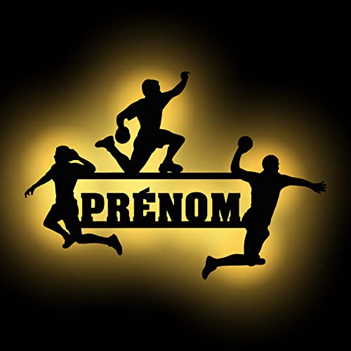 Lampe murale LED à piles handball personnalisable - Veilleuse déco bois enfant
