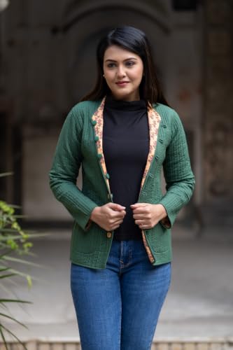 Image of Reversible Jacket for Women | Double Sided Quilted Jacket | Reversible Winter Jacket for Women | Stylish Ethnic Printed Jacket | Warm & Comfortable Casual Outerwear