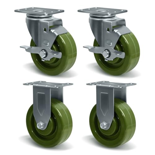 HANDSAMMU 4"X1.5" Heavy Duty Casters-High Temperature Oven Rack Casters, Industrial casters-Set of 4 with Loading Capacity: 2800LB (2 Brake &2 Rigid)