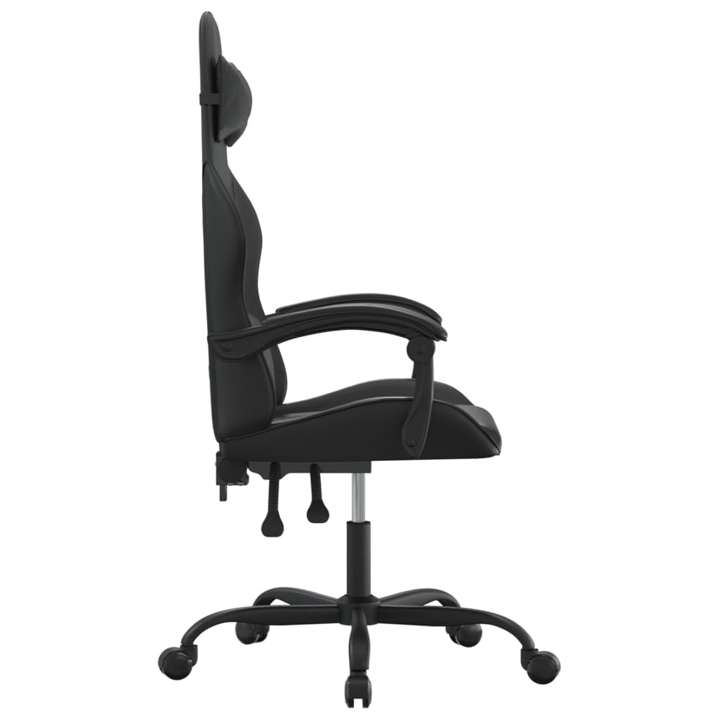 Fotel gamingowy, krzesło obrotowe ze sztucznej skóry, czarne, ergonomiczne, z zagłówkiem, podparciem lędźwiowym, funkcją przechylania, z regulacją wysokości, kółka do domu, biura, gabinetu i