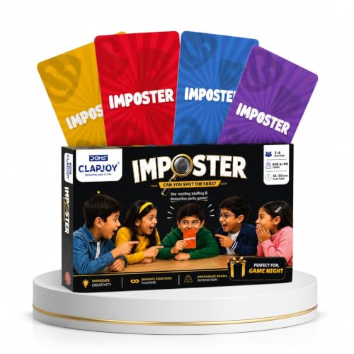Image of Clapjoy Board & Card Game - Imposter: Can You Spot The Fake? | 80 Cards | Bluffing & Deduction Party Game | Family Game Night | 15-30 Min Playtime | 2-8 Players | Gift for Ages 6, 7, 8, 9 & Up