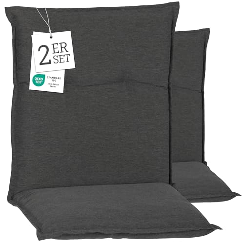 Beo® Barcelona Niedriglehner Gartenstuhl-Auflagen 2er Set | Waschbar | Made in EU | Öko-Tex Standard | Atmungsaktiv und UV-beständig | 98x46x8 cm Sitzkissen Outdoor