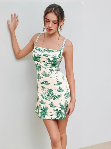 Image of CIDER Women A-Line Mini Dresses Square Neck Ruched Floral Fit and Flare Casual Summer Semi Formal Dress