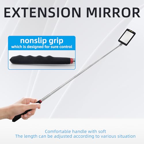 2 Stück Teleskop Inspektionsspiegel, 360° Drehbar LED Teleskop Spiegel Werkzeug mit 87CM Einziehbarem Griff, Flexibler Teleskopierbarer LED-Beleuchteter für Werkzeugmaschinen Zusätzliche Sicht
