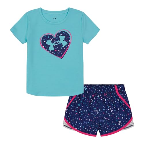 Image of Under Armour Girl's 2-piece Short Sleeve Tee and Shorts Set, Lightweight and Comfortable