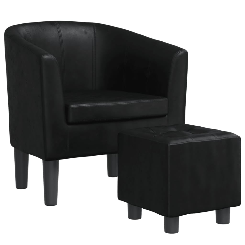 vidaXL Fauteuil Cabriolet avec Repose-Pied, Chaise avec Dossier, Siège avec Accoudoirs, Canapé de Bureau Salon Chambre, Noir Similicuir