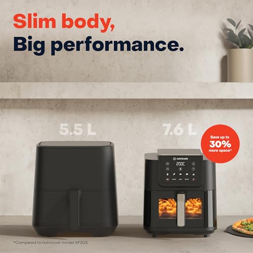 Nutricook 7.6L Air Fryer Slim XL (2025) with 100% Toxin-Free Ceramic Coating—No PTFE, PFAS, PFOA or Microplastics, Clear Window, Light & Extra-Large Basket | 1700W, 5 Presets, 2-Year Warranty view 2