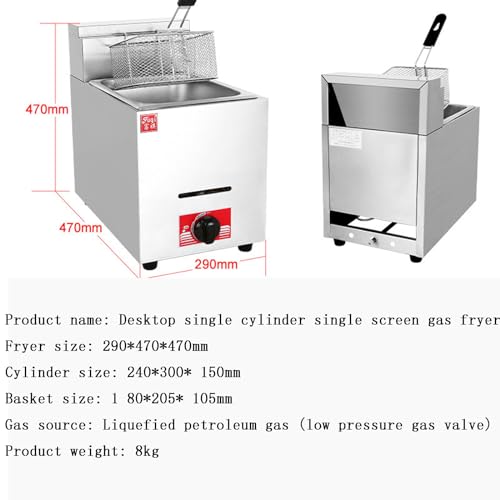 XNXYSMKJ Kommerzielle Arbeitsplatten-Gasfritteuse, Küchenausrüstung, 1 Tank, 1 Korb mit Gas-Fritteuse, Einzylinder-Edelstahl-Fritteuse – Bild 8