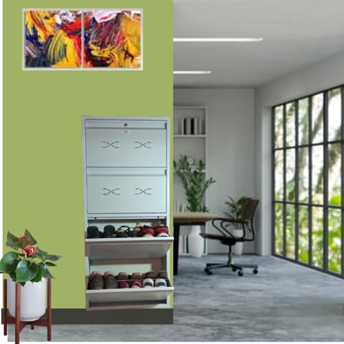 Image of I Double Decker Metal Shoe Rack I Double Lock I Wall Mounted I 4 Shelve (Ivory Colour) I Coad LC 2DDL-04 IV I Height 58 Inches, Width 26 Inches, Depth 7.5 InchesI 3 Years Warranty.