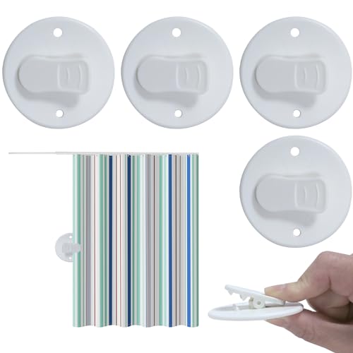AxiyanX Shower Splash Guard Clip,4Pcs Self Adhesive Shower Curtain Clips,Shower Curtain Clips for Inside Shower,Shower Curtain Holder for The Wall Weight Clip(White) (A-White)