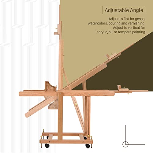 Atworth Deluxe Oak Wooden Easels For Painting Canvas, H-Frame Easel Stand With 4 Casters & Levelling Bolts, Hold Canvas Art Up To 82” Versatile Movable Folds Flat Art Easels #TOP3