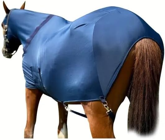Nylon Full Body Horse Sheet with Integrated Neck Cover, Elastic Lycra Equestrian Blanket, Large Breed Fit(Large)