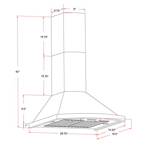 Akdy 30 In. 343 Cfm Convertible Wall Mount Range Hood Push Button And Led Lights In Black Stainless Steel #TOP6