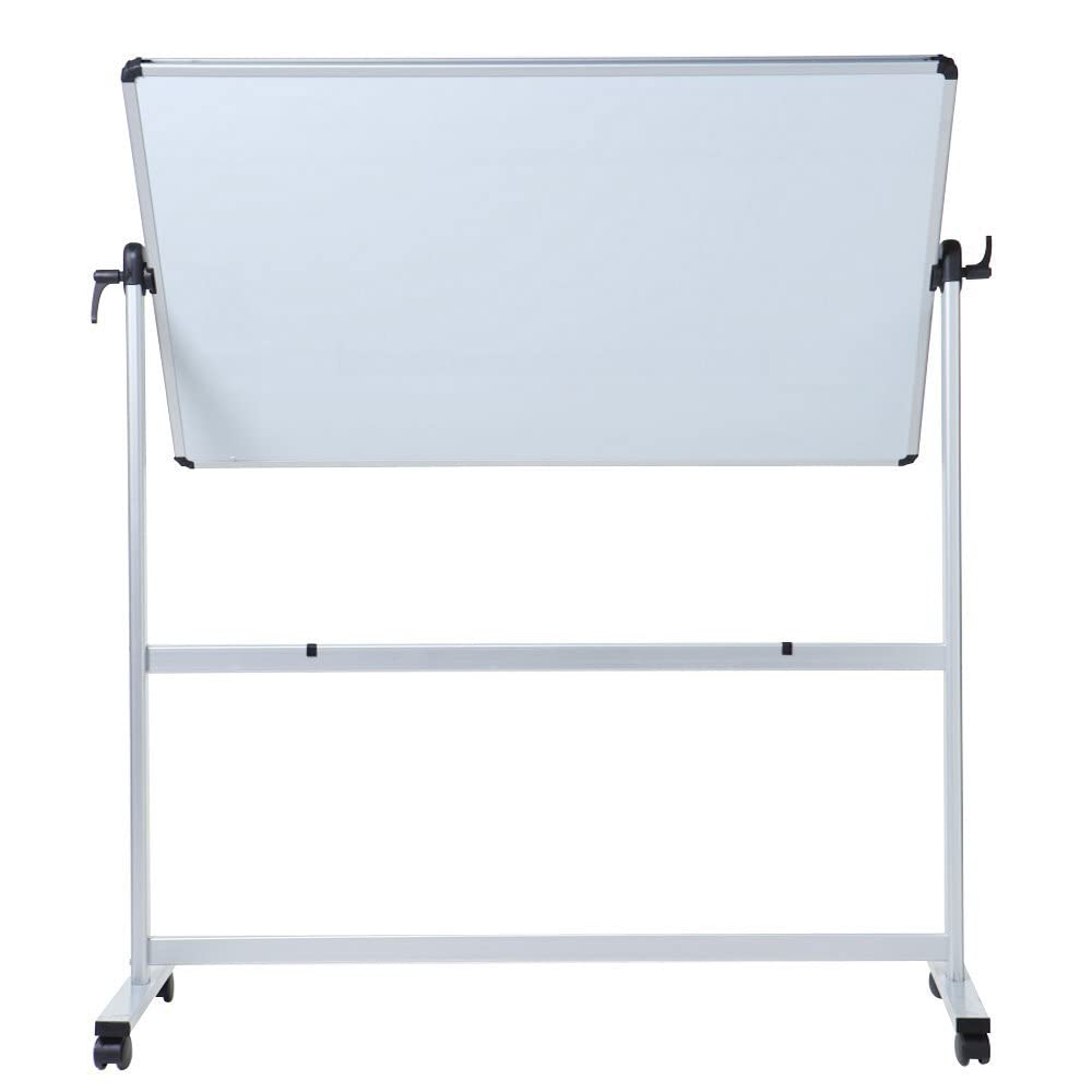 VIZ-PRO Pizarra blanca grande móvil magnética de doble cara 180x120 cm, con ruedas y marco de aluminio, para oficina y aula, Incluye 12 rotuladores
