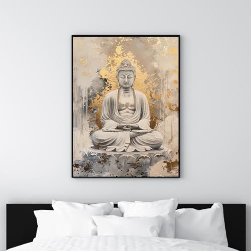 Tableau à l'huile de Bouddha 70x100 cm pour habiller un grand mur vide de salon