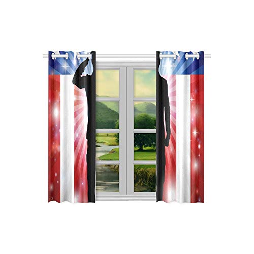 Enevotx Us Soldier Saluting Front American Flag Kitchen Curtains Window Curtain Tiers For Café, Bath, Laundry, Living Room Bedroom 26 X 39 Inch 2 Pieces #TOP3