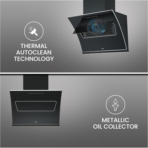 Image of Hindware Smart Appliances | Essence 75 cm Chimney | 1350 CMH | Inclined Glass | Thermal Auto Clean | Filterless | Touch control, Motion sensor | 10 Yrs Warranty on Motor & 2 Yrs on Product (Black)