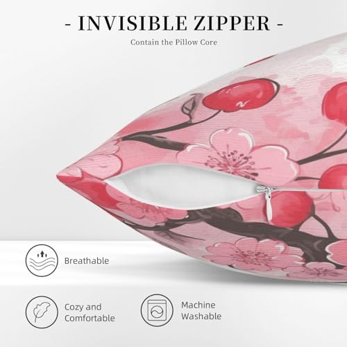 Housse de coussin velours cerises roses pour une déco douce et poétique
