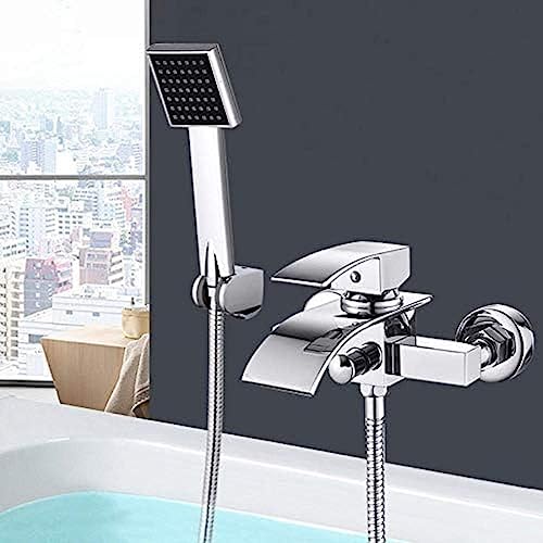 Robinet de baignoire cascade mural mitigeur bain douche eau chaude et froide YRYRYW chromé