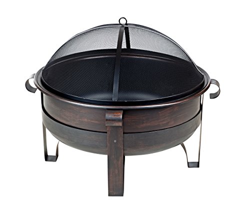 Fire Sense 62339 Fire Pit Cornell Wood Burning Unique Brushed Bronze Finish Lightweight Portable Outdoor Firepit Backyard Fireplace Included Multipurpose Screen Lifter Tool - 31" #TOP17