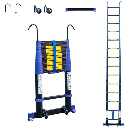 HOSTRÖM Echelle telescopique 4,1m TELESCOVA13+, Aluminium, Pliable, Extensible, Multi-Fonction, H Travail Max 5m, Crochets Amovibles, Garantie 5 Ans