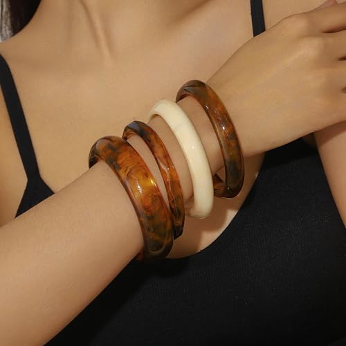 4 Pcs Acrylic Resin Chunky Bangle Bracelets for Women Vintage Punk Chunky Bangle Geometric Stackable Bracelets Thick Acetate Wide Wristbands Trendy Daily Jewelry2