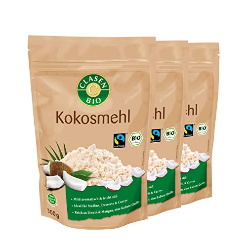 CLASEN BIO – Kokosmehl 3x300g Bundle – Kokosnussmehl mild aromatisch & leicht süß – Coconut Flour ideal für Muffins, Desserts & Currys – Kokos Spezialmehl reich an Eiweiß & Mangan & als Kalium-Quelle