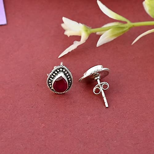 Drop Vintage Style Stud Earring 925 Sterling Silver Stud Earring Jewelry Designed Post Stud Earring For All Occasion (Pink Ruby) #TOP3