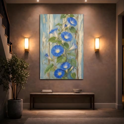 Tableau morning glory vintage bleu 40x60 décoration murale