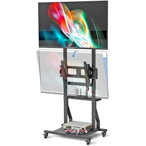 Mobile Dual TV Stand,Rolling TV Cart for 2 TVs with Table and Storage Space,Tilt TV Mount Floor Stand with Locking Wheels, Max VESA 600x400,Hold up to 132 lbs Cover
