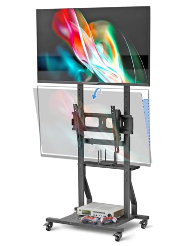 ,rolling Tv Cart For 2 Tvs With Table And Storage Space,tilt Tv Mount Floor Stand With Locking Wheels, Max Vesa 600x400,hold Up To 132 Lbs