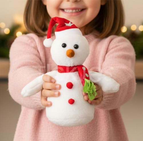 Image of Tickles Christmas Snowman with Santa Cap and Muffler Soft Stuffed Plush Toy for Kids Room (Color: White Size: 25 cm)