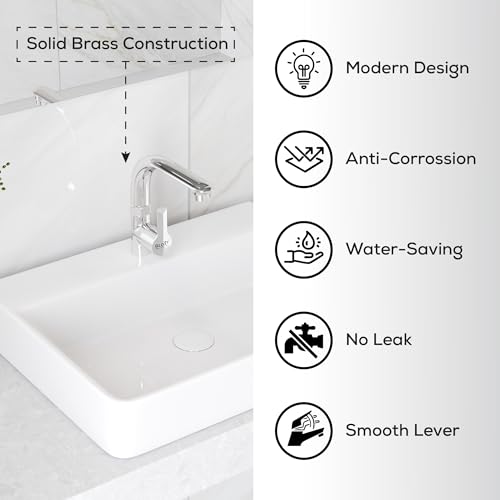 Image of GLOXY Premium Brass Spindle Swan Neck Kitchen Sink Tap with 360 Degree Swivel Spout Lotus Lever with Chrome Finish - Deck Mounted Wash Basin Tap for Kitchen Sink & Bathroom with 10 Years Warranty